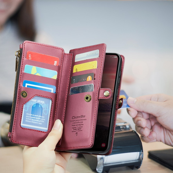 Чехол CASEME для Samsung Galaxy A56 5G, RFID Leather Wallet, с плечевым ремнем, красный
