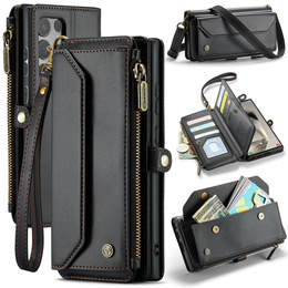 Чехол CASEME для Samsung Galaxy S25 Ultra, RFID Leather Wallet, с плечевым ремнем, чёрный