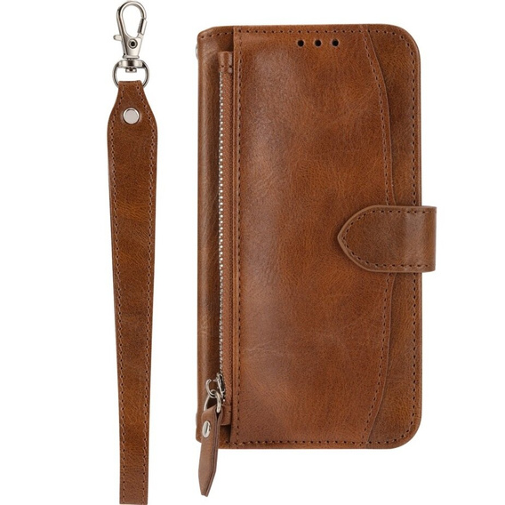 Чохол-книжка для Samsung Galaxy A54 5G, Wallet Zipper Pocket, з плечовим ременем, коричневий