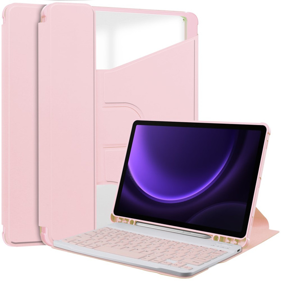Чехол клавиатура для Samsung Galaxy Tab S9 FE+ Plus, Rotary 360° Leather, розовый