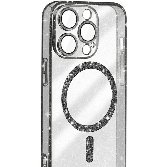 Чохол для iPhone 16 Pro, ERBORD Glitter MagSafe, чорний + Скло для екрану