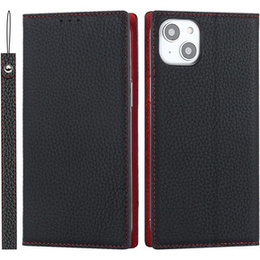 Откидной чехол для iPhone 15, Litchi Skin Grain, чёрный