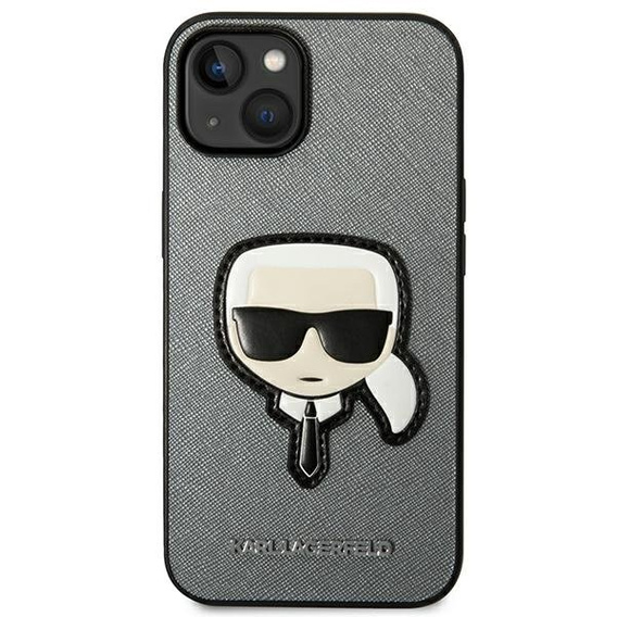 Чехол Karl Lagerfeld до iPhone 14, Saffiano Karl's Head Patch, серебряный