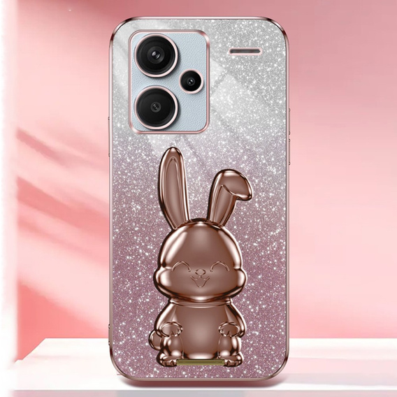 Чехол для Xiaomi Redmi Note 13 Pro+, Glitter Rabbit, с выдвижной подставкой, розовый