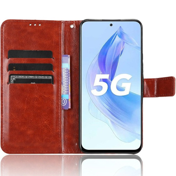 Откидной чехол для Honor 90 Lite 5G, Crazy Horse Wallet, коричневый