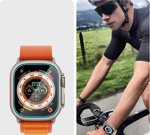 2x закаленное стекло с монтажной рамкой ERBORD для Apple Watch Ultra 1/2/3 49 мм