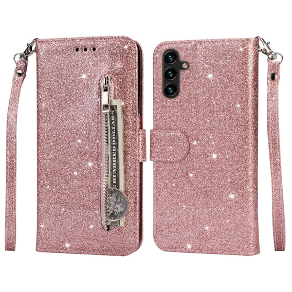 Чохол-книжка для Samsung Galaxy A55, Wallet Zipper Pocket Glittery, рожевий rose gold