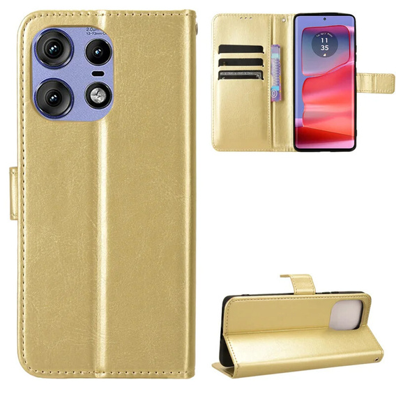 Футляр з клапаном для Motorola Edge 50 Pro, Crazy Horse Wallet, золотий