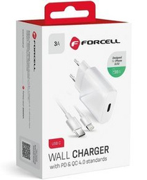 Зарядное устройство  Forcell 20W PD/QC4.0 + Кабель Type-C - Lightning, White