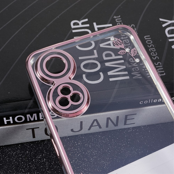 Чехол для Oppo Reno8 T 4G, Glitter Flower, розовый rose gold