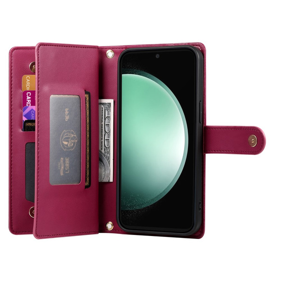 Откидной чехол для Samsung Galaxy S24 FE, Wallet Zipper Pocket, красный
