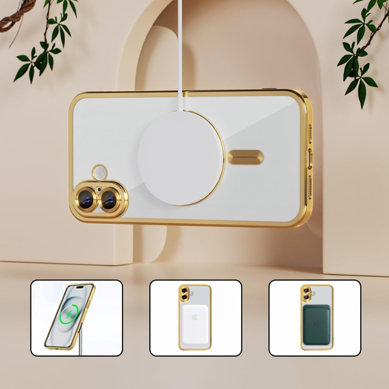 Чехол для iPhone 16 Plus, Electro MagSafe, золотой + стекло для экрана
