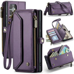 Чехол CASEME для Samsung Galaxy S25 Ultra, RFID Leather Wallet, с плечевым ремнем, фиолетовый