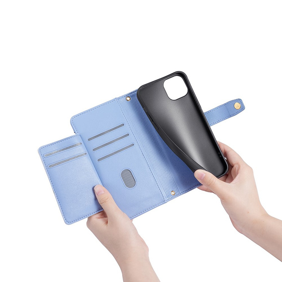 Откидной чехол для iPhone 15, Wallet Zipper Pocket, синий