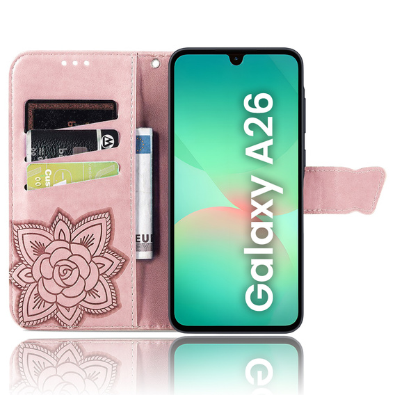 Откидной чехол для Samsung Galaxy A26, Butterfly, розовый rose gold