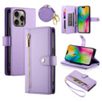 Чохол-книжка для iPhone 16 Pro, Wallet Zipper Pocket, фіолетовий