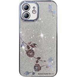 Чехол для iPhone 12, Glitter Flower, синий
