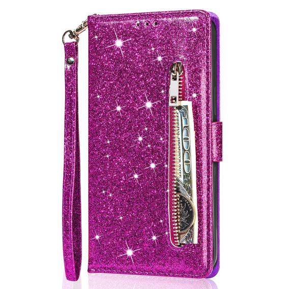 Откидной чехол для Samsung Galaxy A36 5G, Wallet Zipper Pocket Glittery, фиолетовый