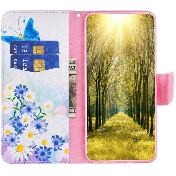 Откидной чехол для Samsung Galaxy A55 5G, Wallet, Butterfly & Flowers, белый