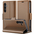 Чехол для Samsung Galaxy S23 FE, ERBORD Glossy Litchi, кошелек с клапаном, коричневый