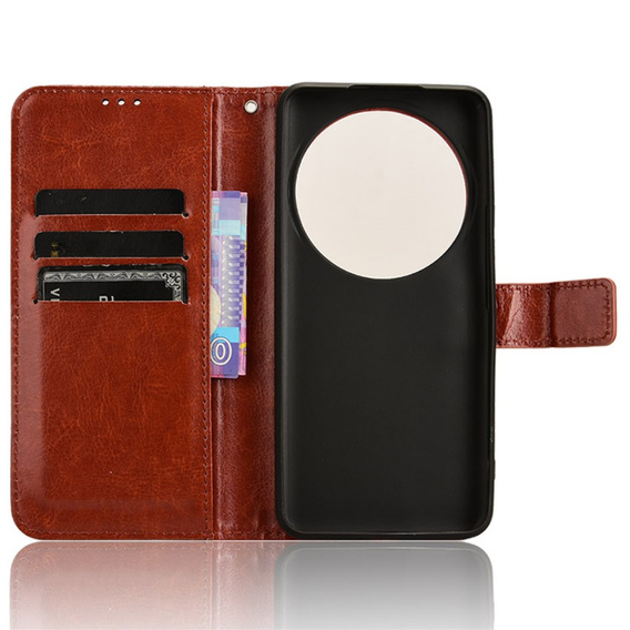 Откидной чехол для Xiaomi 14 Ultra, Crazy Horse Wallet, коричневый
