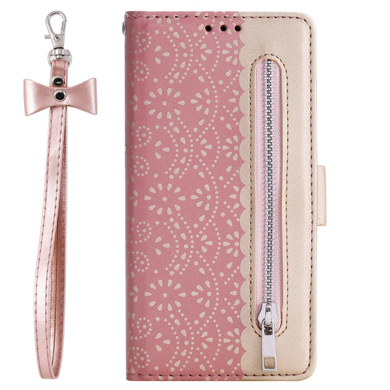 Чохол-кришка для Samsung Galaxy A35 5G, Wallet Pocket Zipper Lace, рожевий