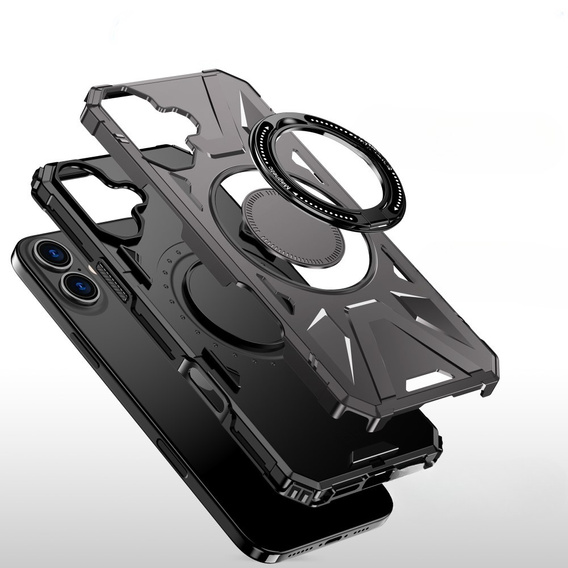 Чехол для iPhone 16, бронированный с подставкой и ручкой-планшетом, серый