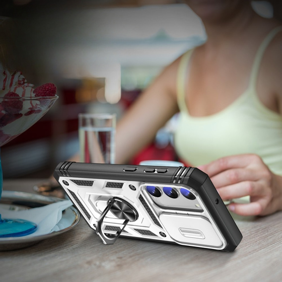 Чехол NOX Camera Slide Samsung Galaxy S23, CamShield Slide, CamShield Slide, белый / чёрный