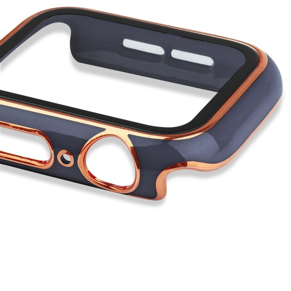 2в1 чехол и защитное стекло для часов Apple Watch 7/8 45mm - Blue / Gold