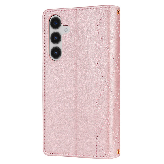 чехол-крышка для Samsung Galaxy A56 5G, Rhombus Crossbody Leather, розовый rose gold