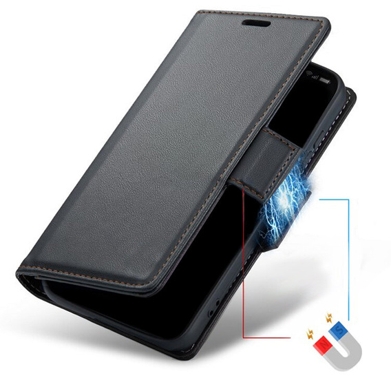 Чохол для Samsung Galaxy S25 Ultra, ERBORD Glossy Litchi, гаманець з клапаном, чорний
