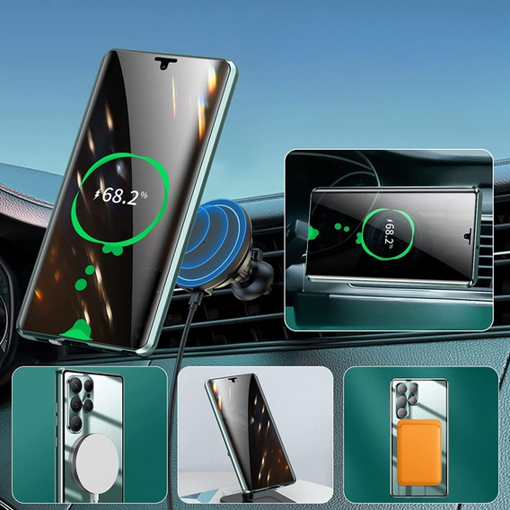 Магнітний чохол Dual Glass MagSafe для Samsung Galaxy S22 Ultra, зелений