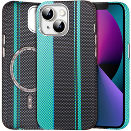 Чохол для iPhone 13, Carbon Fiber MagSafe, чорний / синій