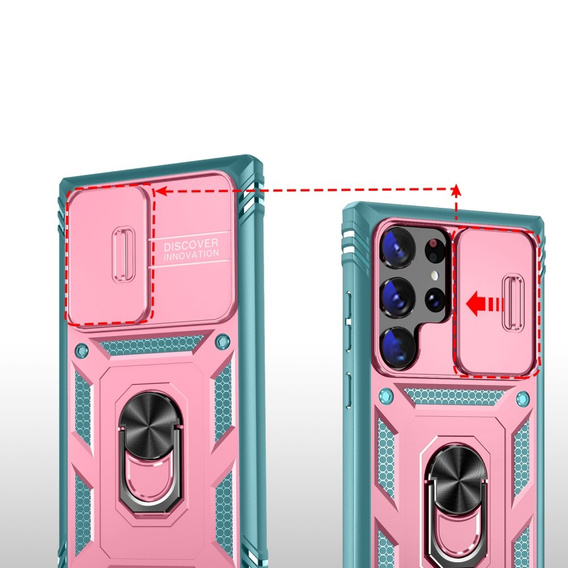 Чохол NOX Camera Slide Samsung Galaxy S24 Ultra, CamShield Slide, зелений / рожевий