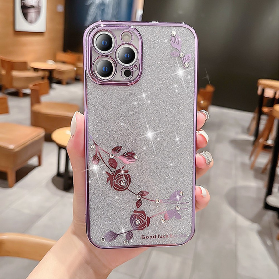 Чехол для iPhone 13 Pro, Glitter Flower, фиолетовый