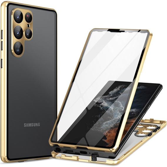 Чехол для Samsung Galaxy S23 Ultra, Magnetic Dual Glass, золотой