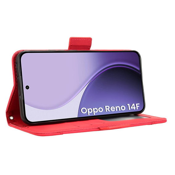 Чехол с клапаном для Oppo Reno 14F, слот для карт, бумажник, красный