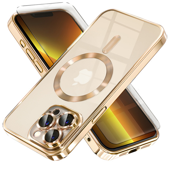 Чохол для iPhone 13 Pro, Electro MagSafe, золотий + Скло на екран