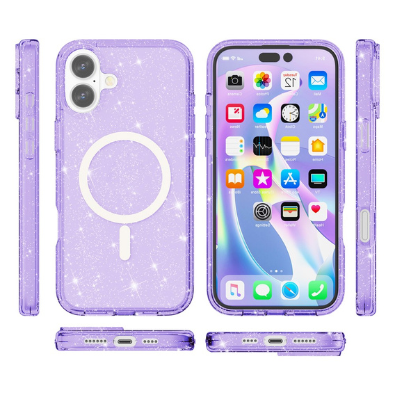 Чехол для iPhone 17, для MagSafe, глиттер, полупрозрачный фиолетовый