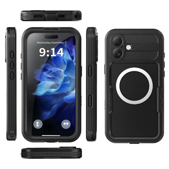 Водонепроникний чохол IP68 для iPhone 16 Plus, SHELLBOX MagSafe, чорний