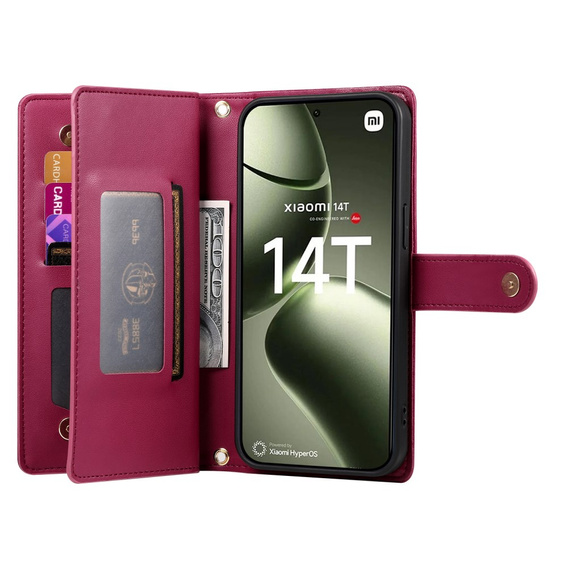 Чохол-книжка для Xiaomi 14T, Wallet Zipper Pocket, червоний