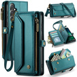 Чехол CASEME для Samsung Galaxy S25 FE, RFID Leather Wallet, с плечевым ремнем, зелёный