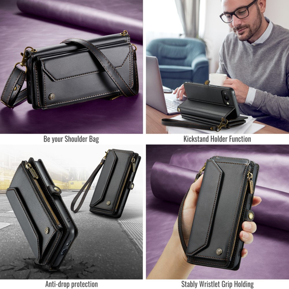 Чехол CASEME для Samsung Galaxy A56 5G, RFID Leather Wallet, с плечевым ремнем, зелёный