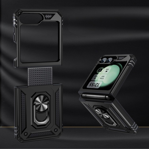 Бронированный Чехол до Samsung Galaxy Z Flip7 FE / Z Flip6, Nox Case Ring, чёрный