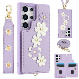Чохол для Samsung Galaxy S24 Ultra, Leather Flower Card Slot, фіолетовий