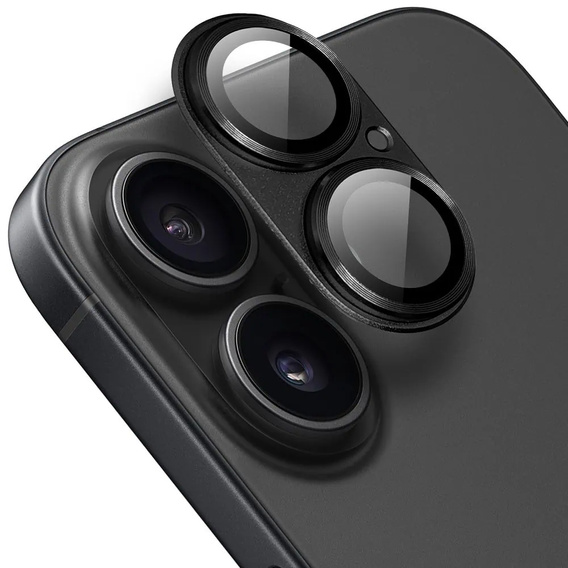 Стекло камеры для iPhone 16 / 16 Plus, черная металлическая накладка ERBORD