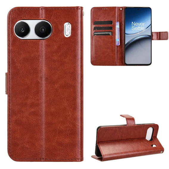 Футляр з клапаном для OnePlus Nord 4, Crazy Horse Wallet, коричневий