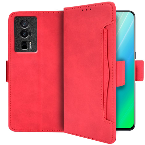 Откидной чехол для Poco F5 Pro 5G, Card Slot, красный