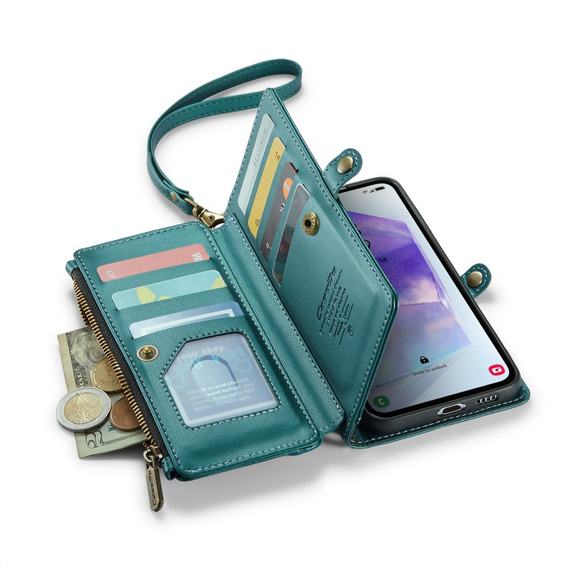 Чехол CASEME для Samsung Galaxy A55 5G, RFID Leather Wallet, с плечевым ремнем, зелёный