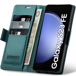 Чохол для Samsung Galaxy S23 FE, ERBORD Glossy Litchi, гаманець з клапаном, зелений